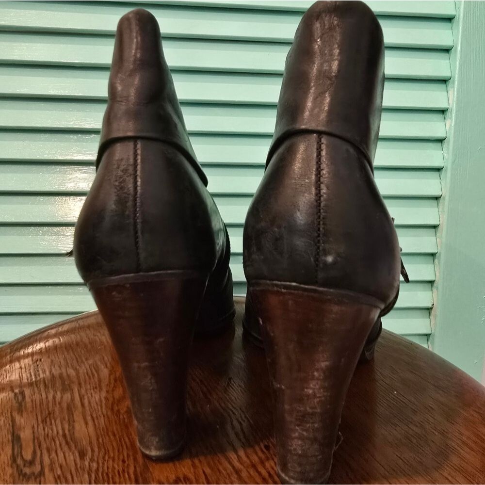 ALRIGHT Women's Black Leather Heeled Ankle Zipped Booties, Size 7.5M - Picture 3 of 7